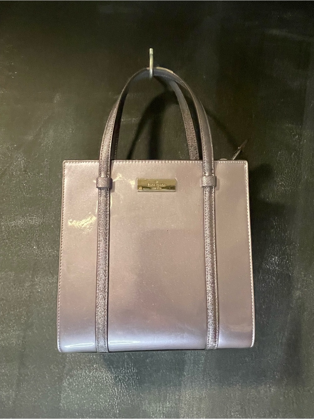 Kate Spade New York Metallic Lilac Patent Leather Structured Top Handle Purse